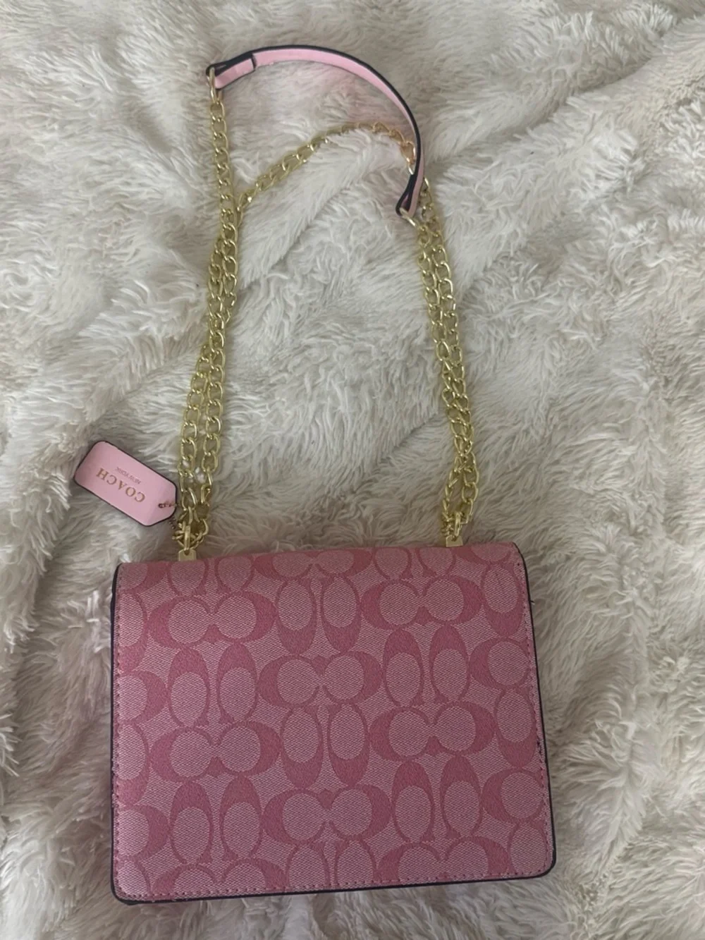 Coach Pink Signature Chain Shoulder Bag with Gold Hardware